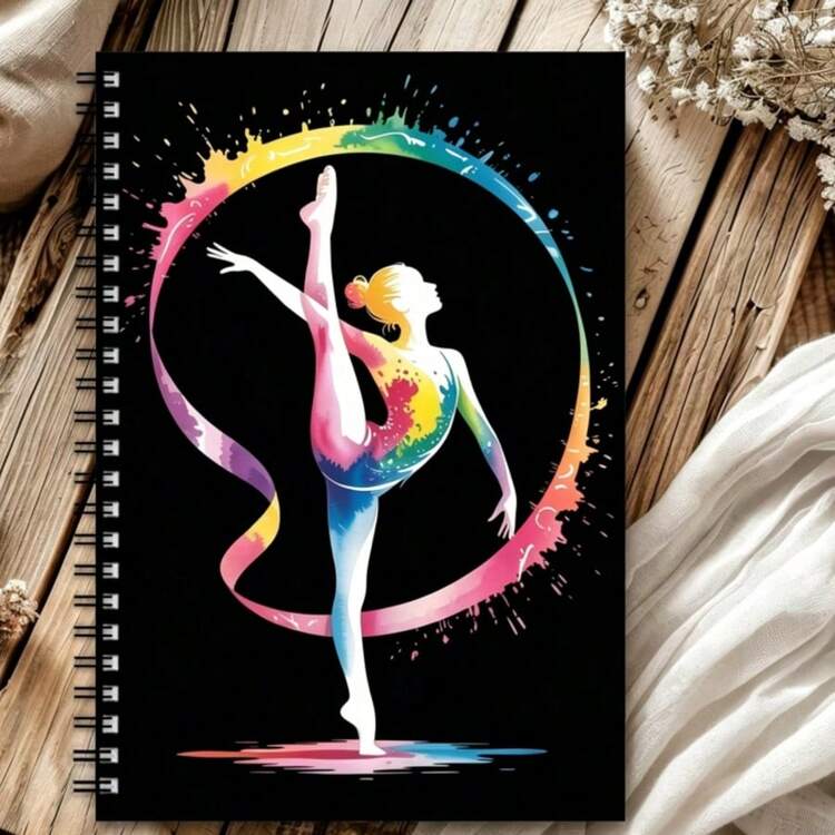 Dreamy Aesthetic Dance Spiral Notebook Diary - 1pc, Vibrant Artistic Design Featuring Elegant Gymnast Dynamic Pose, Perfect Gift For Dance Lovers And Office Planners - E - View 1