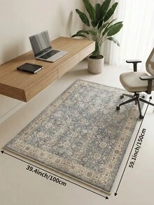 1pc Persian Floral Light Blue Distressed Living Room Rug, Suitable For Kitchen, Dining Room, Bedroom, Room Holiday Decor, Indoor/Outdoor, Office, Lobby, Non-Slip Doormat, Bathroom Rug, Hallway, Study Gaming Area Rug - Dusty Blue - View 14