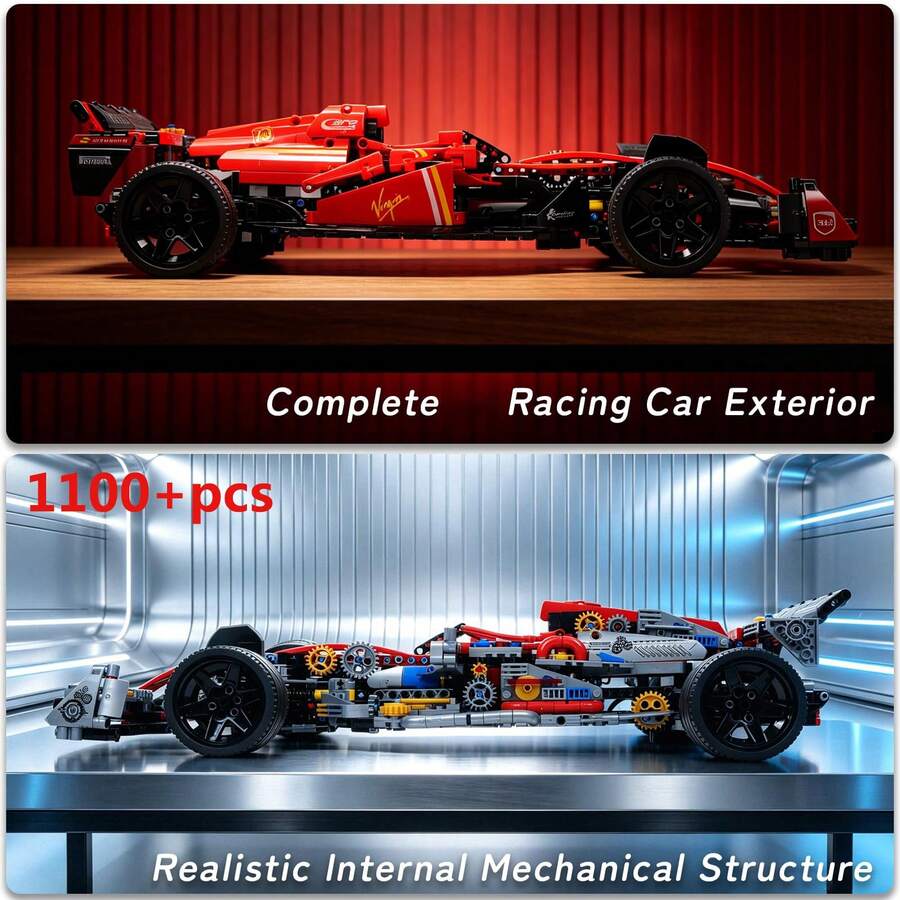 1100+PCS Large Mechanical Assembly Set | Mechanical Transmission Structure, Precision Gear Linkage, Educational Mechanical Assembly, ABS Plastic Material, Hardcore Industrial Racing Mechanical Style, Low-Profile Streamlined Single-Seat Sports Car Design, Exposed Gears, Suspension Shock Absorbers, Mechanical Engine, Desktop Static Collection Display Ornament, Father's Day, Christmas Gift, Boys' Desk Decor, Racing Fan Collectible, Gaming Room Decoration Scene Universal