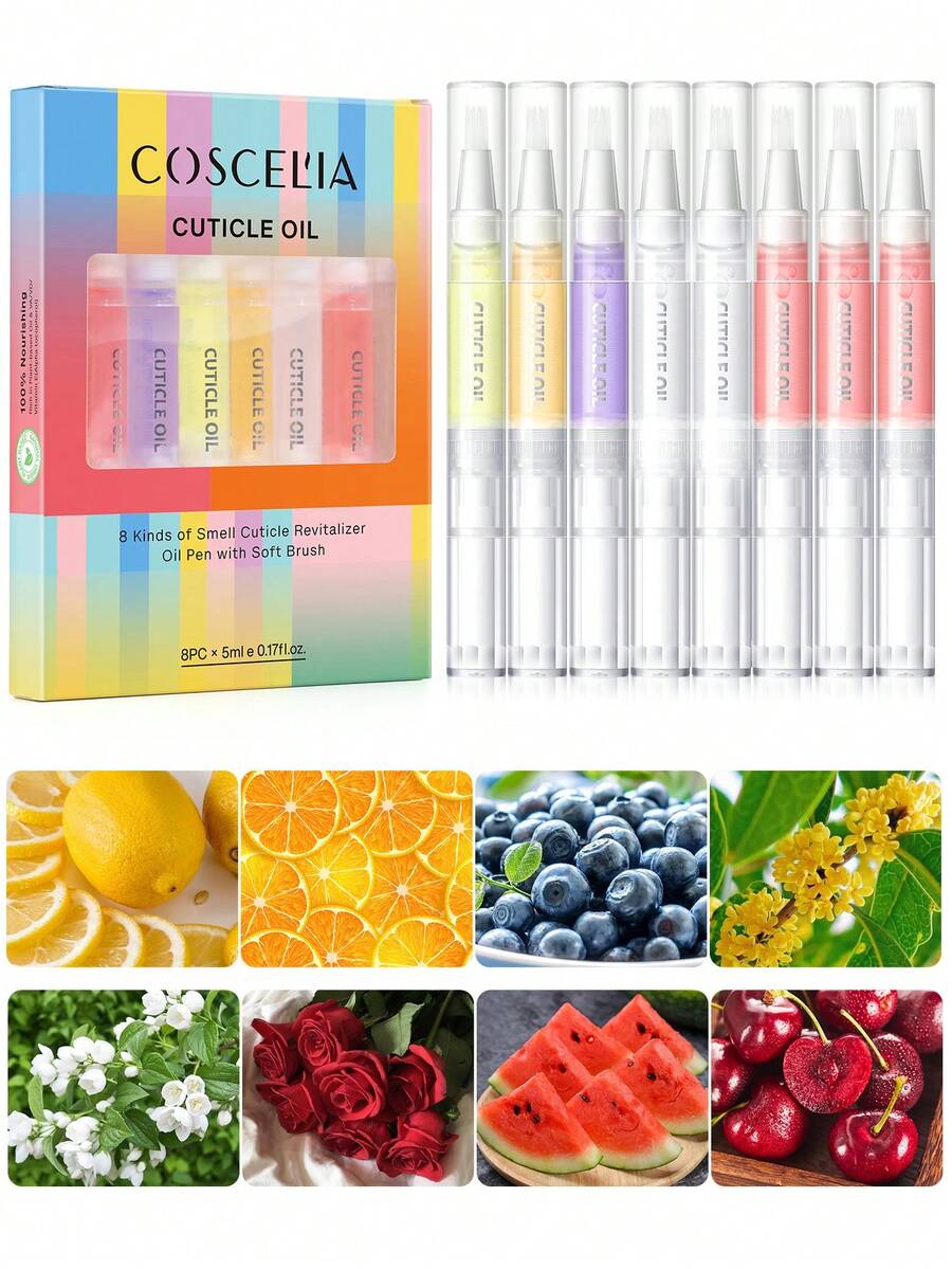Coscelia 1/4/5/8/16pcs 5ml Nail Cuticle Oil, Nail Nourishing Oil Pen Set, Dead Skin Removal Tool, Nail Strengthener, Enhances Nail Health And Shine, Daily Nail Care Supplies