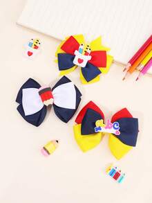 6/2pcs Back To School Pencil Hair Bows,Yellow Blue Heart Letter Bow Hair Clips,Pinwheel Alligator Clip,Cute Hair Accessories For Girls Gift,Daily - Multicolor - View 4