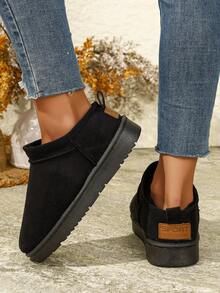 Women's Fashion Comfortable Non-Slip Plush Warm Thick Sole Snow Boots Low Top Thick Boots, Women's Fashion Boots Snow Boots, Bohemian Fur Lining Vintage Winter Shoes - Black - View 5