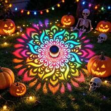 1pc Solar Mandala Garden Light, Colorful Projection LED Wall Lamp, Waterproof Outdoor Fence Decoration, Automatic Dusk To Dawn Patio Yard Stair Landscape Lighting, Bohemian Style Outdoor Decor, Christmas, Halloween And Holiday Gift - Colored Light Mandala - View 10
