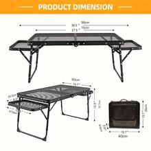 Portable Folding Outdoor Table With Extended Panels, Lightweight Sturdy Grid Top For Camping Beach BBQ - Black - View 3