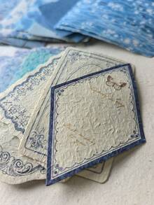 1 Pack 100 Sheets Writable Vintage Scrapbook Material Paper Blue Floral Plaid Pattern Scrapbook Collage Background Decorative Material Pack - BQ1051 - View 7