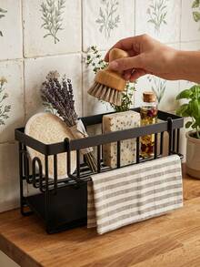 Kitchen Sink Caddy,Space Saving Countertop Sink Storage Organizer, Multi-Scene Usable For Kitchen Sink Counter,Separated Storage Zones To Classify Cleaning Gadgets,Towel Bar Design For Hanging Hand Towels,Easy-To-Remove Drip Tray For Quick Cleaning - Multicolor - View 4