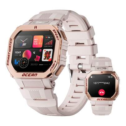 LOKMAT OCEAN GT Smartwatch, 1.75-Inch Screen, Bluetooth Calling, Push Notifications, Heart Rate, Sleep, Blood Oxygen, Health Monitoring, IP68 Waterproof, Sedentary Reminder, Remote Photo Taking, Music Control, Outdoor Compass Sports Watch