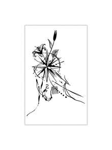 1 Pc Men's Black Stippled Temporary Tattoo Stickers, Abstract Compass Rose With Lily Floral Dot Line Art Pattern Waterproof Sweatproof Wanderlust Body Stickers For Arm Thigh Travel Decor - Black - View 3
