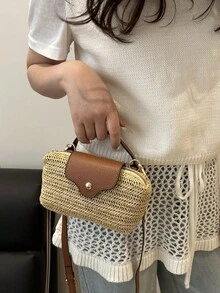 1件迷你時尚手提包 小方包，百搭女款單肩斜挎包，純色迷你錢包，可收納手機、硬幣、口紅，適合日常使用與通勤 - 卡其色 - 查看 9