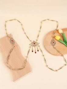 1pc Gold Color Rhinestone Inlaid Shoulder Chain, Moroccan Women Festival Body Chain Jewelry, Bridal Shoulder Chain, Handmade Beaded Back Decor, Suitable For Wedding Party Holiday Accessories - Body Chain - View 5