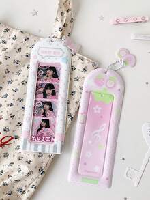 1pc Sweet Girl Cute Music Note Life 4-Grid Card Holder Student Transparent Hollow Display Pendant Photo Card Holder, Cute Eye-Catching Backpack Anti-Lost Charm - Note - View 6