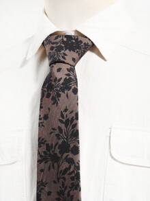 1pc Dark Brown Base Black Plant Silhouette Tie, Vintage Dark Pattern Floral Suitable For Niche Men's Shirt Matching - Dark Brown - View 4