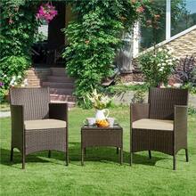 Costoffs Set Of 3 Patio Table And Chairs, Outdoor Wicker Conversation Furniture Set, 2pcs Woven Rattan Chairs With Cushions And 1 Side Table - Black/Grey - View 8