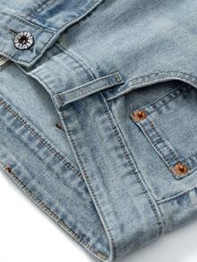 Men's Vintage Distressed Blue Casual Denim Jeans, Soft Faded Wash Straight Leg Fit, Breathable Daily Commute Versatile Long Pants For Photography And Atmospheric Style - Medium Wash - View 7