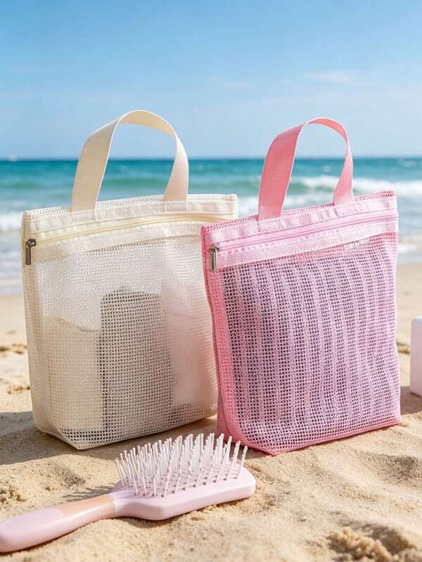 Travel Portable Handheld Storage Bag With Mesh Compartments, Swim Bag, Cosmetic Organizer, Toiletry Bag, School, Dorm, Travel Accessories