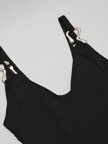 WOWDARK Summer Dress, Black Elegant V-Neck Mesh Sheer A-Line Strap Party Dress, For Gatherings, Parties, Travel, Vacation, Beach, Wedding - 黑色 - 查看 10