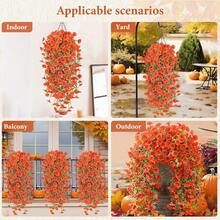 1/3/60pcs UV-Resistant Artificial Flower Vines - Realistic Red And Orange Faux Plants, Suitable For Home, Garden, Wedding Decor And Holiday Celebrations - No Container Included, Wedding Greenery | Porch Decor | UV-Resistant Vines, Artificial Outdoor Plants - Burnt Orange - View 9