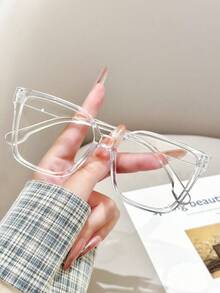 1 Pair Women's Transparent Casual Style TR Material Square Oversized Transparent Glasses, Suitable For All Seasons - Clear - View 3