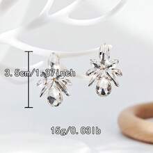 1 par de pendientes de mujer con forma de lágrima, florales de colores y diamantes, adecuados para salir (la tarjeta es solo de referencia, la tarjeta es aleatoria) - Blanco - Ver 4