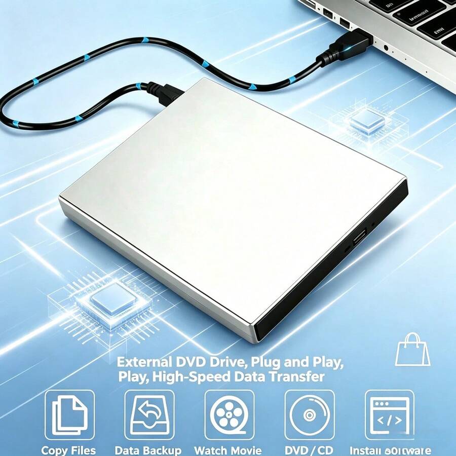 External CD DVD Drive, USB 3.0 Slim Portable Aluminum Optical Drive, Compatible With Laptop Desktop PC , Read Write CD DVD Data Backup Movie Play Software Installation Plug And Play, Ultra Thin Lightweight External Optical Disc Drive