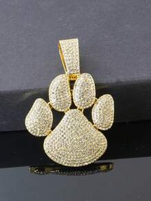 Men's Rhinestone Dog Paw Print Pendant Necklace, Full Rhinestone Cuban Chain Hip Hop Shiny Streetwear Jewelry, Gold & Silver - Dog Paw Pendant Necklace - View 4