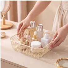 Macaron Color Square Metal Mesh Storage Basket, 20*20*5.5cm Desktop Organizer Storage Basket, Suitable For Home, Office, Bathroom And Kitchen Daily Storage, Multi-Purpose And Multi-Occasion Use, Also Suitable For Holiday Decoration. - Pink - View 6