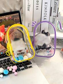 Chic Monster Clear PVC Storage Bag, Dustproof Transparent Protective Display Case For Standing/Sitting Figures, Portable & Waterproof PVC Organizer With Keychain For Dolls Such As Labubu, Cables Add Earbuds, FeatureValentine's/Christmas Gifts (Doll Not Included), For Labubu - Multicolor - View 4