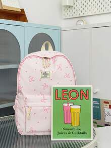 1pc Casual Collegiate Style Bowknot Pattern Student Backpack, Lightweight Large Capacity With Laptop Compartment School Day Bag, Adjustable Shoulder Straps Bookbag, Suitable For Teenagers/Students/Graduates/Young People, Perfect For Daily Use, Outings, Travel, School And Back To School Season - Multicolor - View 4