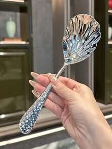 1pc/2pcs High Quality Multi-Functional Stainless Steel Hammered Shell Spoon, Portable Home Hotel Buffet Serving Spoon, Food Serving Spoon, Long Handle Large Public Spoon, Soup Spoon, Service Spoon, Creative Gift Suitable For Kitchen, Restaurant, Camping And Picnic Use - View 5