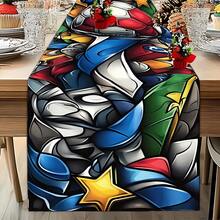 1 buah Taplak Meja Bertema Superhero - Taplak Meja Poliester Gaya Kartun Cerah dengan Desain Bintang dan Topeng, Sempurna untuk Pesta Teh dan Dekorasi Liburan, Aksesori Makan Liburan, Taplak Meja Cerah, Taplak Meja Tahan Lama, Dekorasi Taplak Meja Natal - View 10