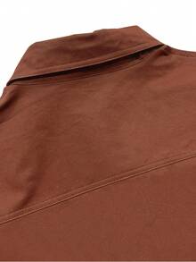Camisa casual de unicolor con botones para hombre, estilo cargo retro con múltiples bolsillos, adecuada para el uso diario - Óxido marrón - Ver 6