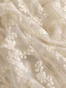1pc Beige Embroidered Lace Fabric, Semi-Transparent Mesh With Daisy Branch Embroidery, Soft And Delicate Material, Suitable For Curtains, Tablecloths, Decorative Accents, Lightweight And Soft Home Decor - 1 - View 4