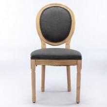French Style Solid Wood Frame Antique Painting Linen Fabric Back Dining Chair - 灰色的 - 查看 5