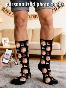 1 Pair Unisex Personalized Face Print Socks - Personalized Father's Day Gift, Unique Gift For Dad, Soft Knitted Photo Socks Perfect For Daily Wear, Holidays, Anniversaries, Father's Day And Gifting Occasions - Multicolor - View 7
