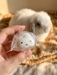 Bunny Pet Hair Keepsake Keychain, Transparent Rabbit Fur Storage Bottle With Clip, Cute Animal Memorial Pendant, Pet Hair Collection Charm Gift For Cat Dog Rabbit Lovers - White - View 1