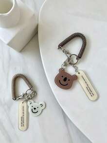 2pcs/Set Ins Bear Keychain Backpack Pendant, Cute Girl Style Earphone Protective Case, Anti-Lost Spring Chain Keychain - Multicolor - View 8