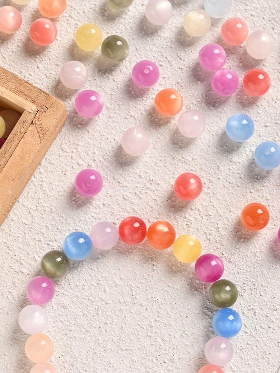 50顆 8mm/10mm/12mm 彩虹變色UV貓眼樹脂圓珠 DIY手鍊項鍊裝飾珠配件 - 光變貓眼珠 - 查看 1