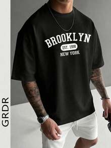 Herren-T-Shirt mit Rundhalsausschnitt und kurzen Ärmeln, modischem Print GRDR | Exquisites Design | Must-have für den Sommer | Vielseitig kombinierbar | Zeigen Sie Ihren Stil XGDK - Schwarz - Übersicht 2