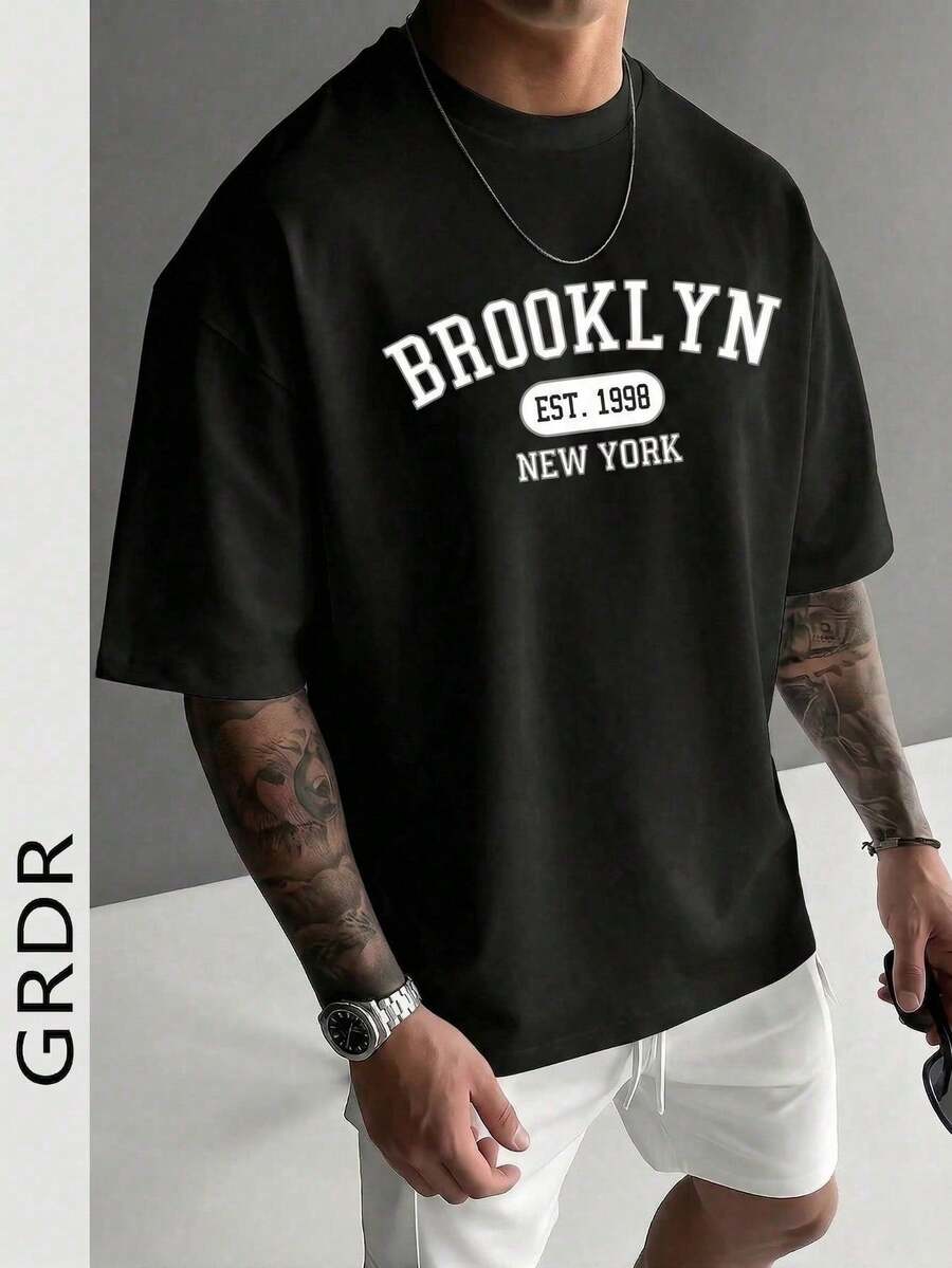 Herren-T-Shirt mit Rundhalsausschnitt und kurzen Ärmeln, modischem Print GRDR | Exquisites Design | Must-have für den Sommer | Vielseitig kombinierbar | Zeigen Sie Ihren Stil XGDK