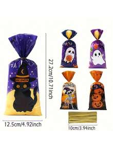 50/25pcs/1pc-Halloween Gift Bags, 5 Designs, Featuring Skull, Ghost, Black Cat And Pumpkin Prints, Halloween Party Supplies, Halloween Trick Or Treat Party Supplies, Halloween Decorations, Suitable For Packaging Cookies, Candies, Nougat And Small Snacks - Multicolor - View 10