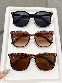 3 Pairs Women's Men's Square Leopard Print Retro Beach Fashion Sunglasses, Photo Driving Beach Fashion Glasses, Suitable For Men And Women, Suitable For Summer Beach Vacation, Outdoor Activities, Travel, Suitable For Outfits, Back To School Season. - 3pcs - View 1