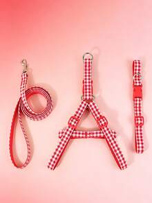 Red Plaid Polyester Collar, Harness And Leash 3 Pieces Set, Suitable For Small Poodles And Bichons For Year-Round Outdoor Play (Not Suitable For Large Dog Breeds) - Red - View 11