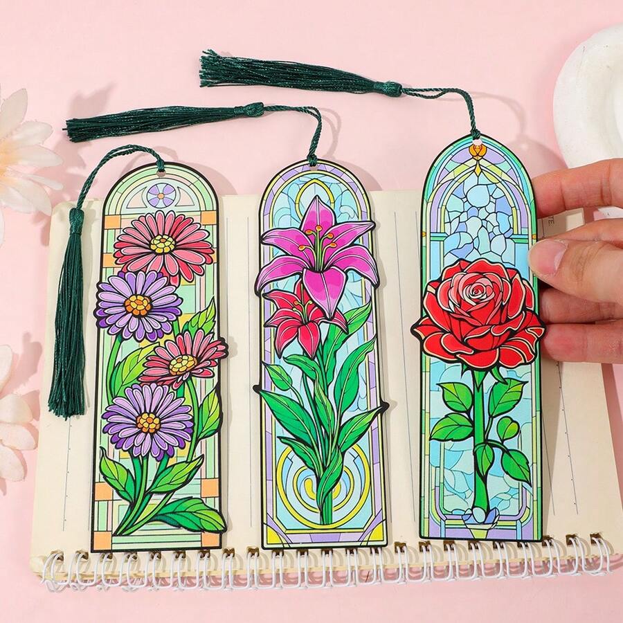 Exquisitely Painted Floral Acrylic Bookmarks, Vintage Arched Window Designs Themed With Daisies, Lilies And Roses For Clipping Reading Pages, Artistic Reading Gifts Ideal For Female Book Lovers And Teachers