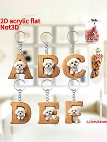 [2D Flat] 1PC 2D Acrylic Maltese Dog Letter Novelty Keychain For Women, Holiday Gift Decorative Key Pendant, Car Key Chain, Backpack Wallet Key Chain - Dog - View 1