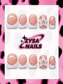 Zysa 10 piezas Uñas postizas hechas a mano Uñas cortas para vacaciones de verano fiesta de graduación - Multicolor - Ver 1