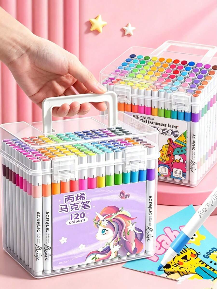 1/24/36/60/80/120 Colors Acrylic Marke, Coloring Marker, For Book Painting Card Making, Great Value Pack For Beginners,For DIY Art Painting, Art Creation, Quick Drying, Graffiti, School Use(The Packaging Pattern Is Random) - Sets - View 1