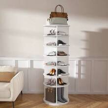 Rotating Shoe Tower With 7 Levels – 360° Rotating Shoe Rack, Freestanding, Space-Saving For Up To 28 Pairs Of Shoes, Height Base For Boots, White (60 * 60 * 184 Cm) - 白色 - 查看 3