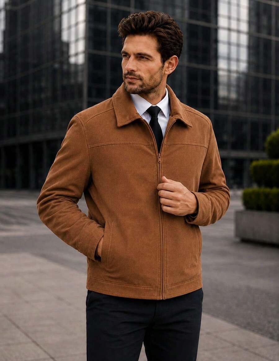 Suede-Lined Formal Jacket, Modern. - Marrón Mocha - Ver 1