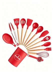 5/12/14/36pcs Kitchen Cooking Utensils Set,Non-Stick Silicone Cooking Kitchen Utensils Spatula Set With Holder, Wooden Handle Silicone Kitchen Gadgets Utensil Set - Multicolor - View 18