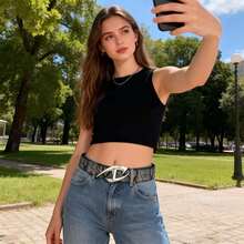 1PC Women's Casual Decorative Pants, Jeans, Jumpsuit, Starry Buckle Leather Fashion Belt - Snakeskin - View 3
